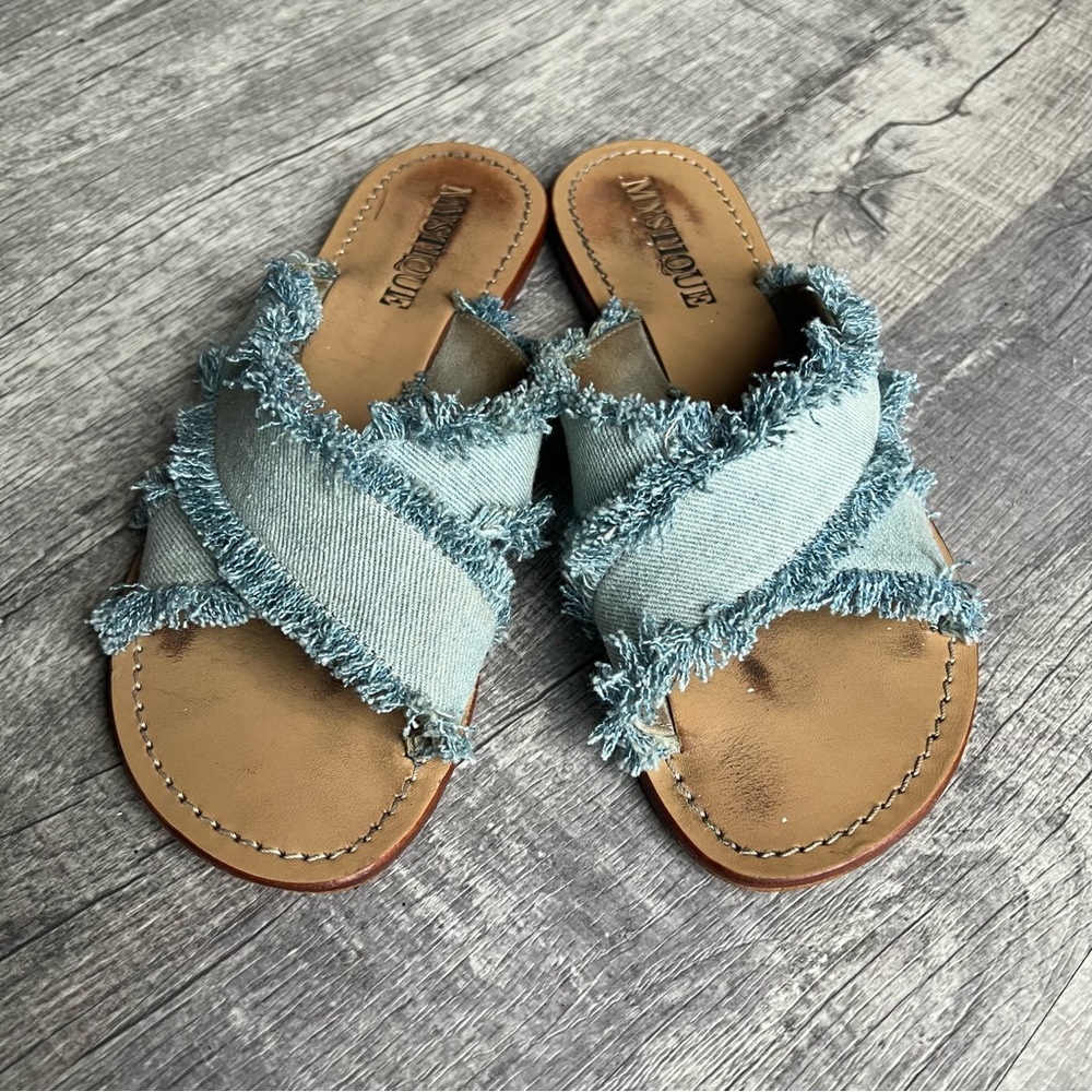 Mystique Crisscross Denim Slides Size 7 - image 3